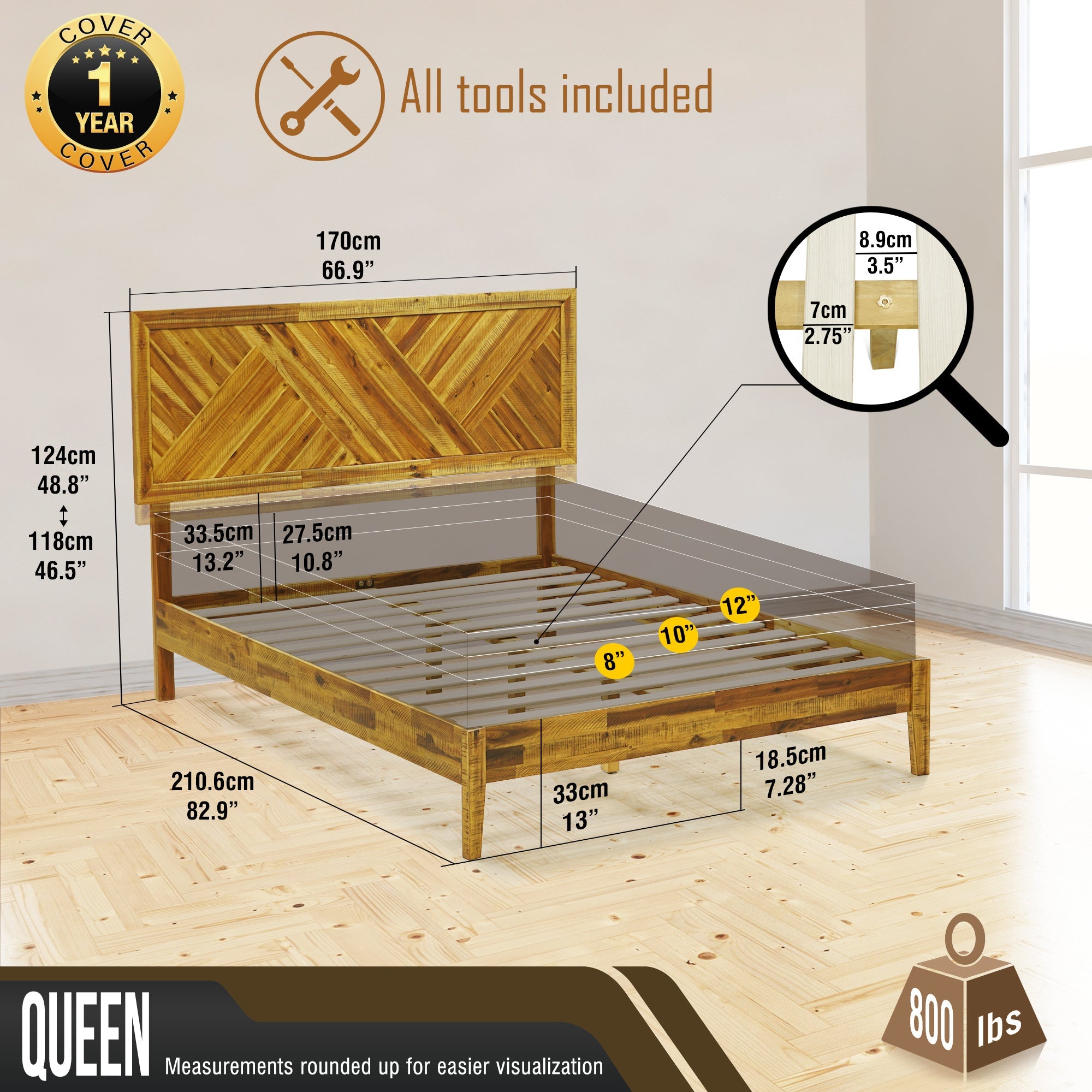 Acacia Sierra Deluxe Solid Wood Bed Frame