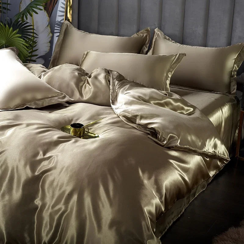 DecorBites™ Luxury Silk Bedding Set: Duvet Cover, Bed Sheet, Pillowcase