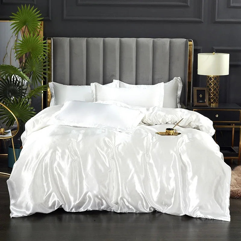 DecorBites™ Luxury Silk Bedding Set: Duvet Cover, Bed Sheet, Pillowcase